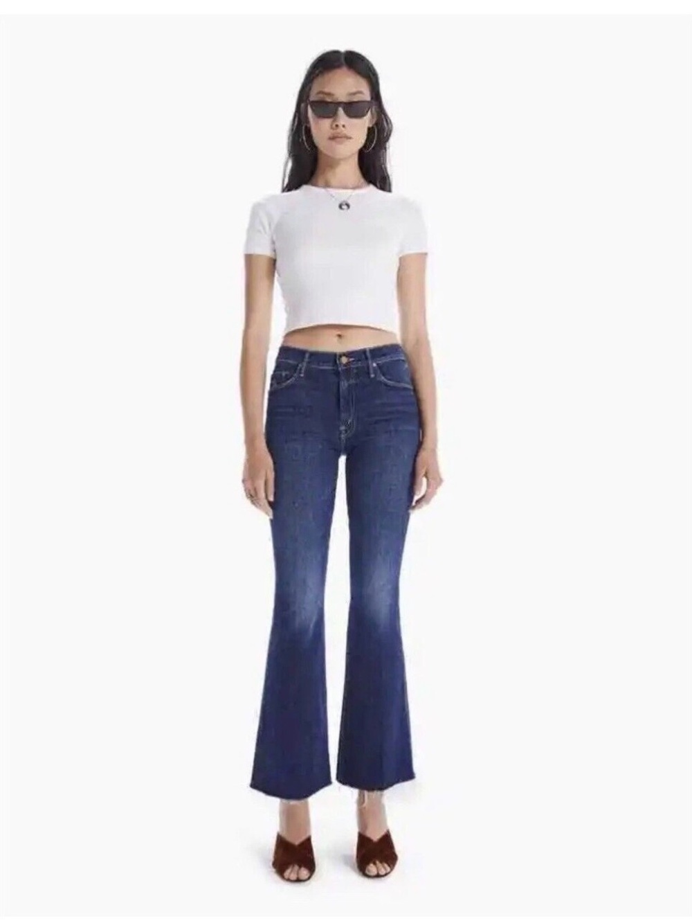 MOTHER The Weekender Fray Jeans Teaming Up High Rise Crop Flare Size 29